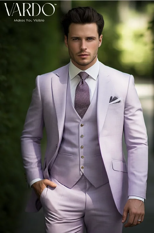 Men's Suits with Phone PocketsGentleman's Light Purple Three-Piece Suit - Stylish Men's Wedding Attire-The Rising Sun store, Vardo