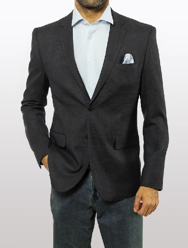 Men's Suits with Shawl LapelsFUBU Black Windowpane Slim Fit Sport Jacket