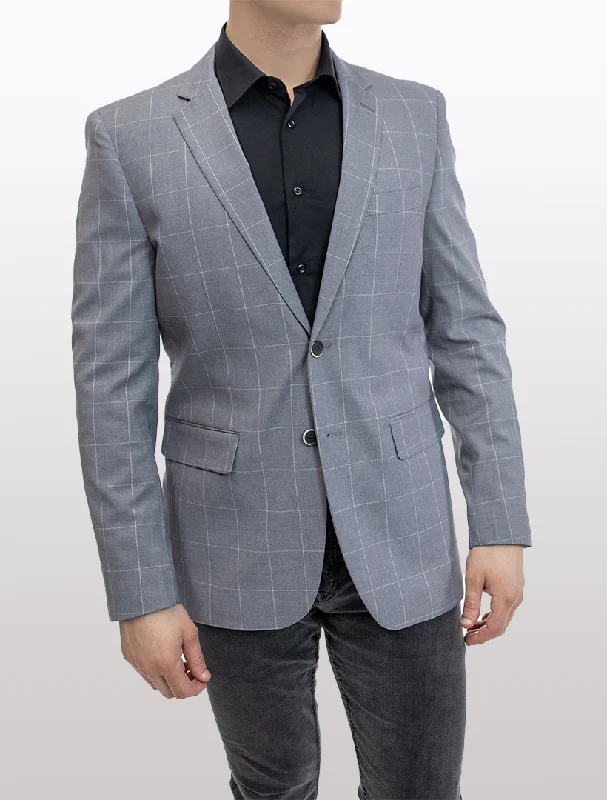 Men's Suits with Ventless JacketsFUBU Slim Fit Light Grey Windowpane Sport Jacket