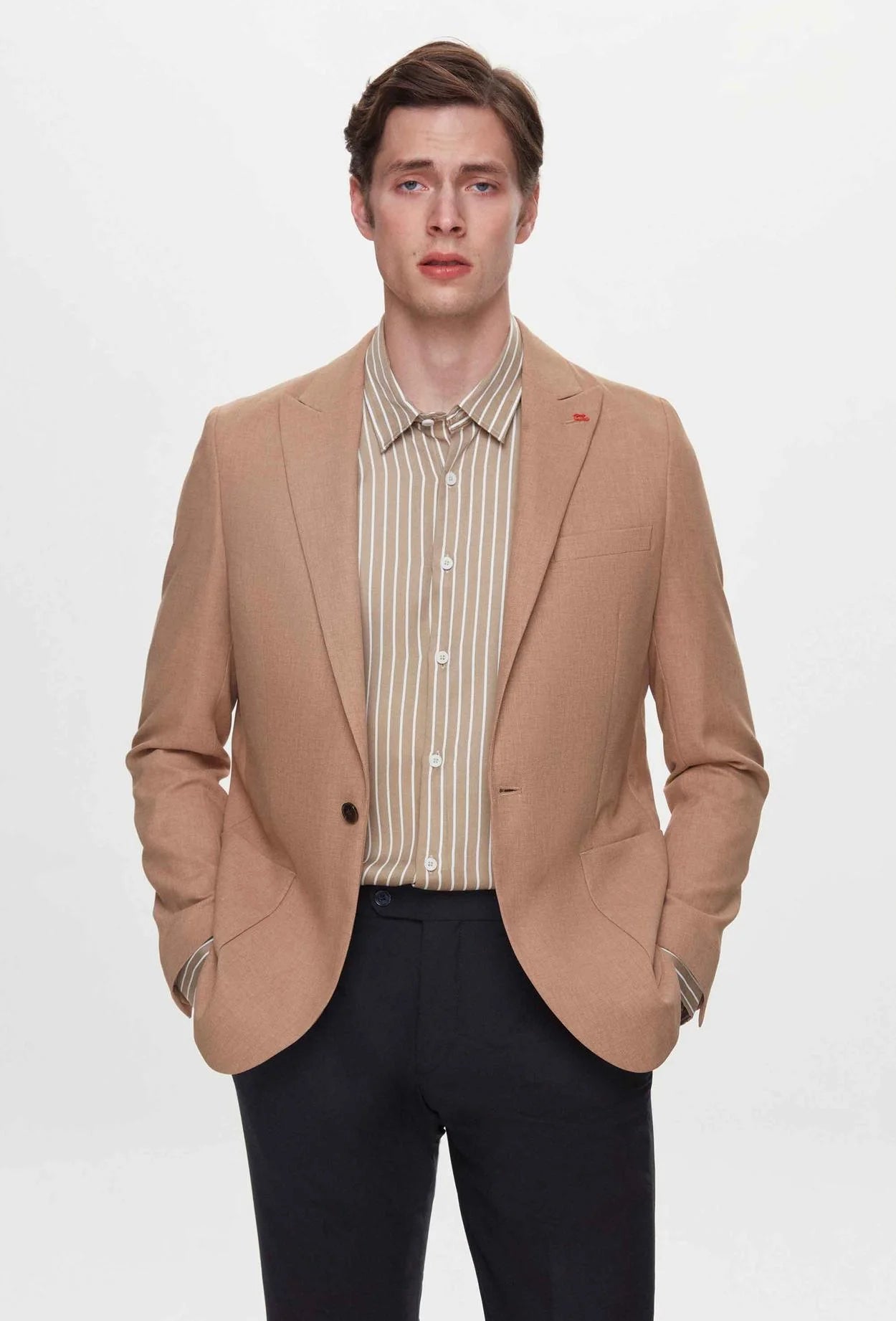 Essential Men's Business SuitsTwn Slim Fit Brown Dobby Fabric Jacket