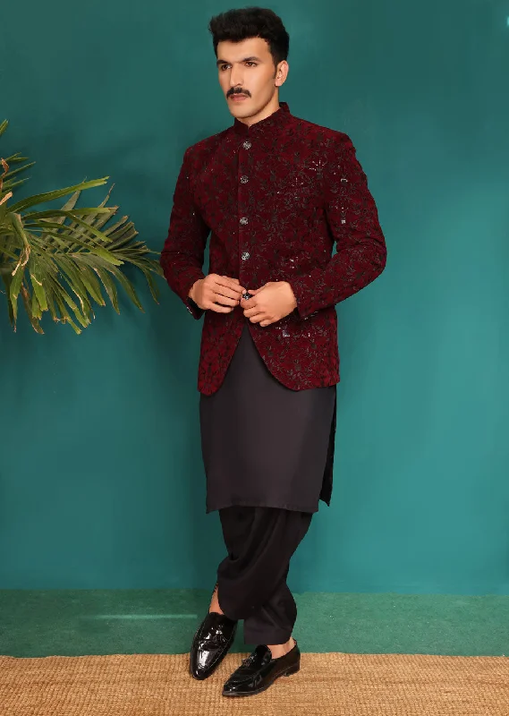 Men's Suits for Formal EventsNF2107 Maroon Velvet Mens Prince Coat