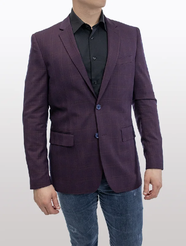 Men's Suits with Flat-Front TrousersFUBU Slim Fit Burgundy Windowpane Sport Jacket