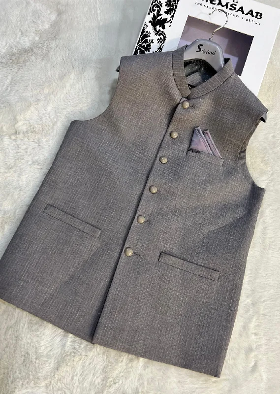 Men's Suits with Patterned FabricsW-2331 Mens Grey Premium Waist Coat