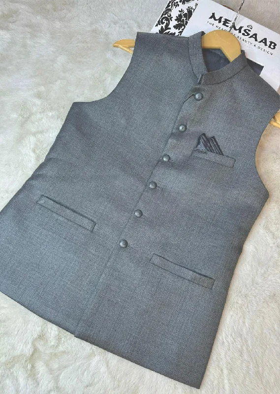 Men's Suits with Synthetic FabricsW-2168 Mens Grey Premium Waist Coat