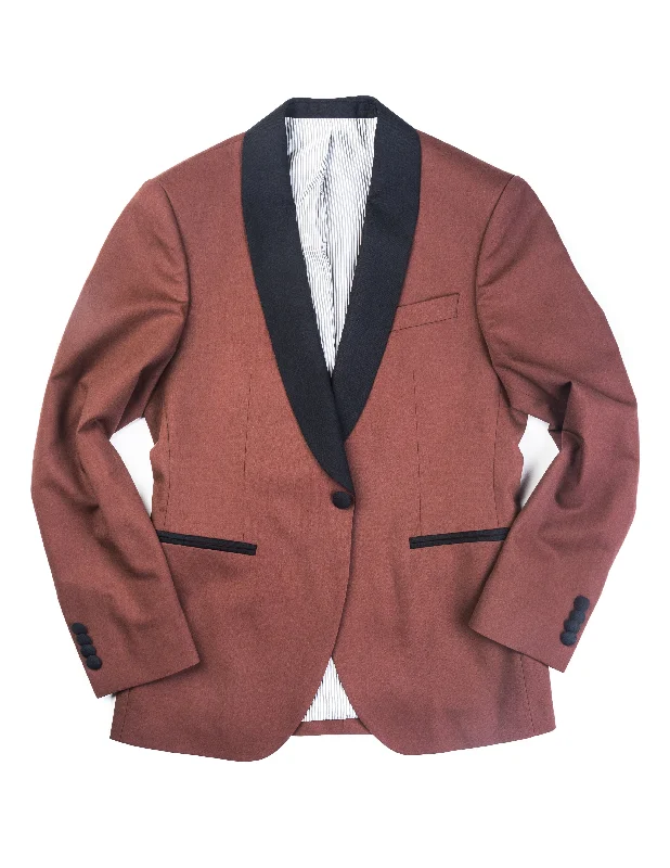 Men's Suits with Plastic ButtonsBKT50 Shawl Collar Dinner Jacket in Herringbone Wool/Cotton - Brick