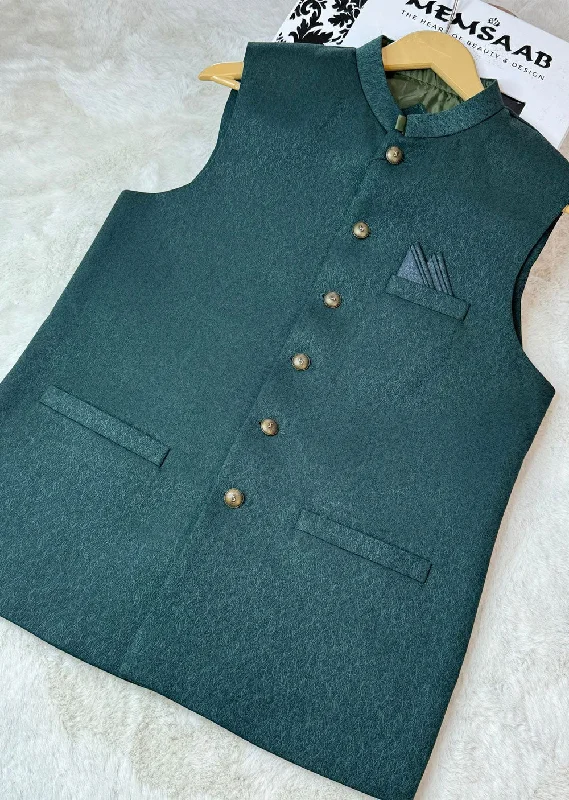 Men's Suits for Big and Tall MenW-2338 Mens Green Premium Jammawar Waist Coat