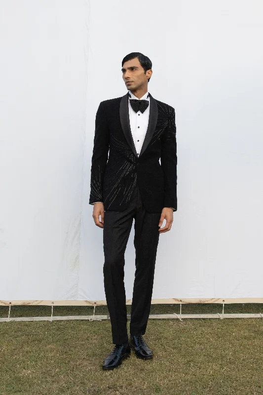 Men's Suits for Short MenBlack Emroidered Tux Jacket.