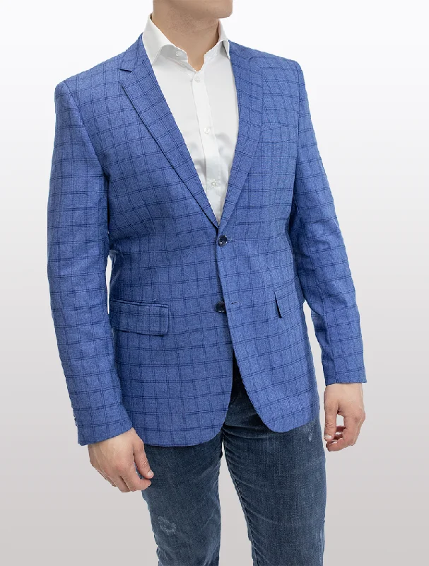 Men's Suits with Single VentsFUBU Slim Fit Light Blue Windowpane Sport Jacket