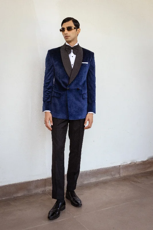 Men's Suits with Tweed FabricsBlue Sapphire Velvet Tuxedo Jacket