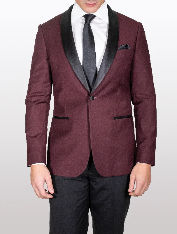 Men's Suits with Plain-Front Trouser WaistsMen's Burgundy Shawl Lapel Tuxedo Jacket