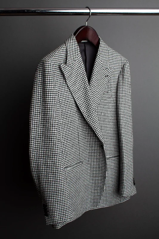 Versatile Men's Black Tie SuitsWool & Cashmere Houndstooth Jacket