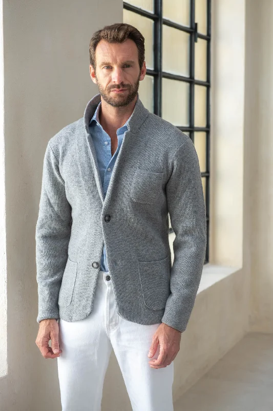 Weather-Ready Men's Water-Resistant SuitsGrey knitted jacket – wool and cashmere – Made in Italy