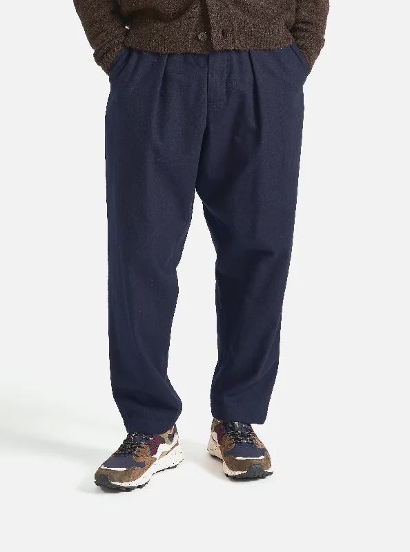 Men's Suits with Cotton-Blend FabricsUniversal Works Pleated Track Pant in Navy Brushed Moleskin