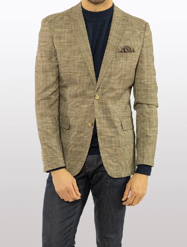 Men's Suits with Two-Button JacketsFUBU Brown with Tan Tartan Slim Fit Sport Jacket