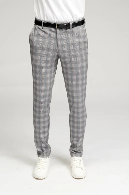 Men's Suits with SuspendersPerformance Pants - Lightgrey Checkered (Limited)