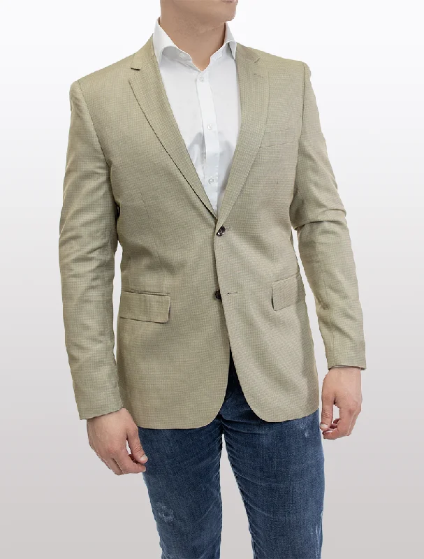 Men's Suits with Pleated TrousersFUBU Slim Fit Beige Graph Check Sport Jacket