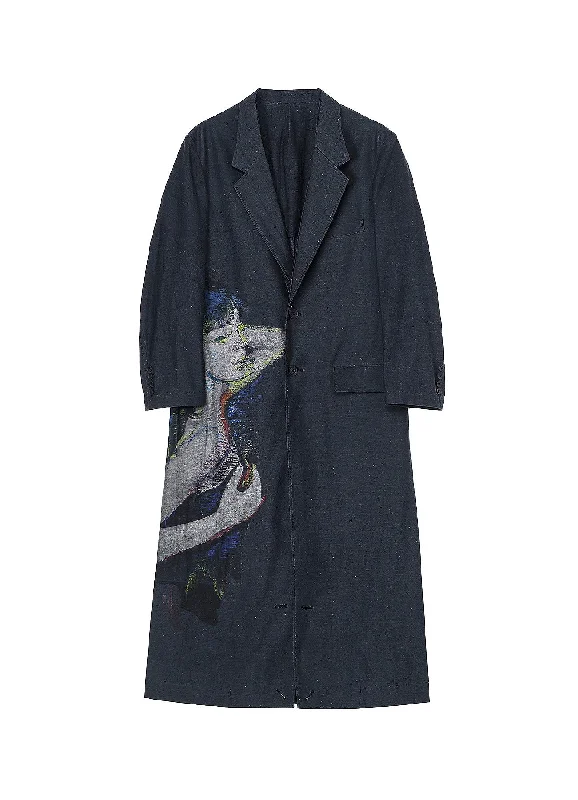 Men's Suits with Belt LoopsWOMEN PRINTED DENIM LONG COAT