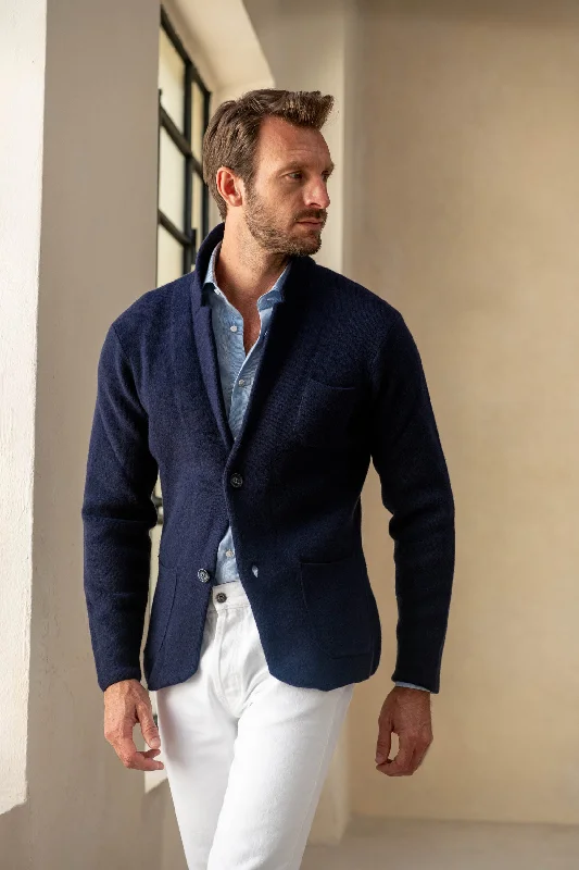 Warm Men's Wool-Blend SuitsBlue knitted jacket - wool and cashmere - Made in Italy