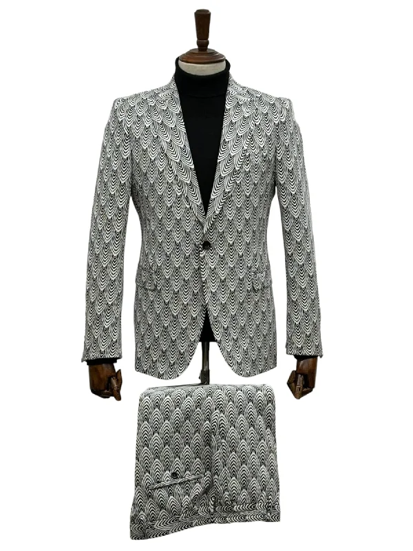 Men's Suits with Pleated TrousersGiovanni Testi 1 Button Peak Lapel suit GTRVL1P-ANJA BLK/WHITE