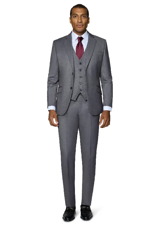 Men's Suits with Belt LoopsBerragamo Vested Solid Medium Grey Modern Fit