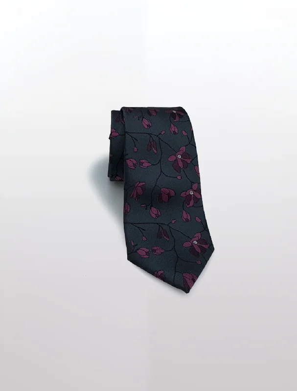 Men's Suits for Every OccasionCharcoal with Purple Floral Patterned Microfiber Tie