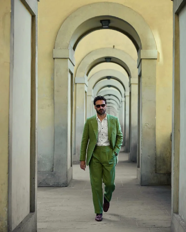 Men's Suits with Stretch FabricsLinen Fern Green Suit