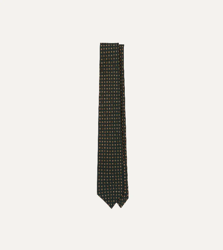 Men's Suits with Half-Canvas ConstructionsGreen Micro Geometric Print Silk Self Tipped Tie