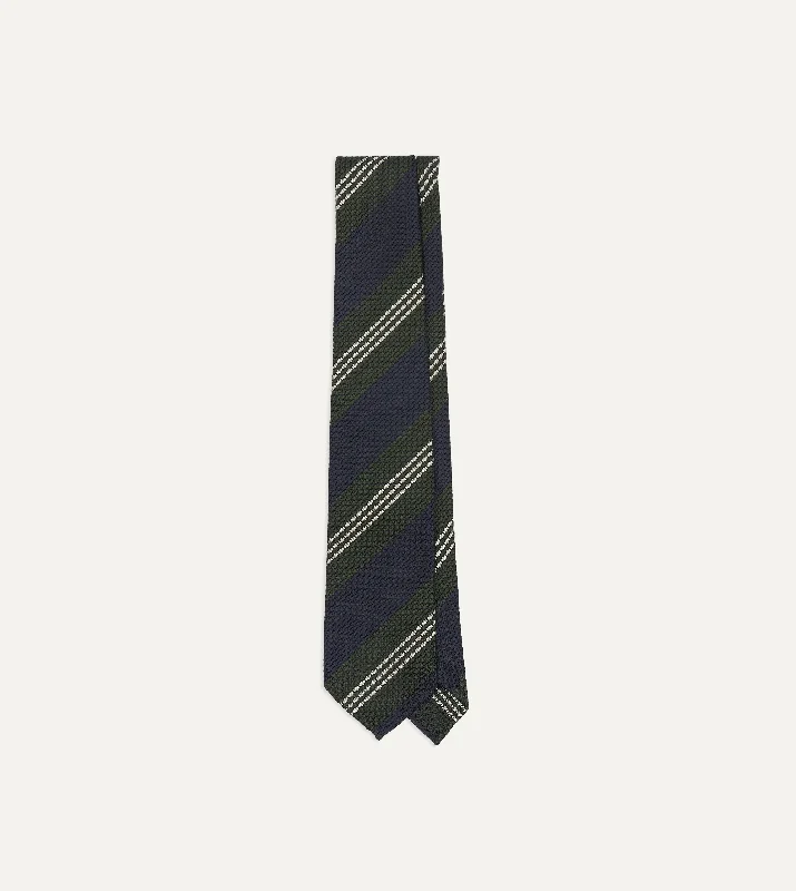 Men's Suits for Formal EventsNavy, Green and White Multi Stripe Silk Grenadine Tie