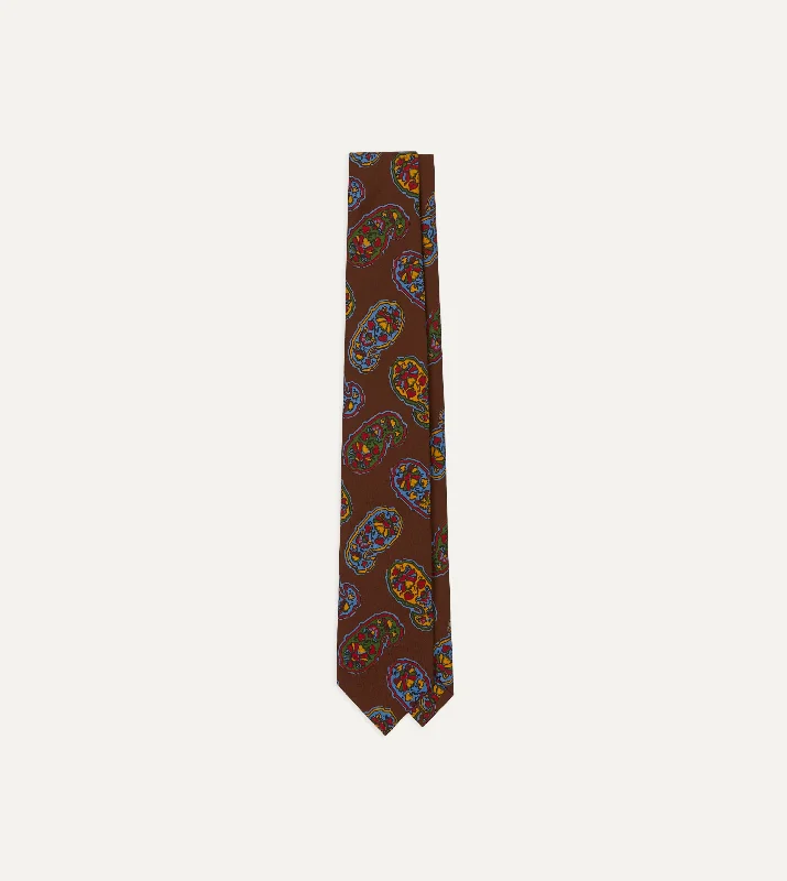 Men's Suits for Business MeetingsBrown Large Paisley Print Silk Self Tipped Tie