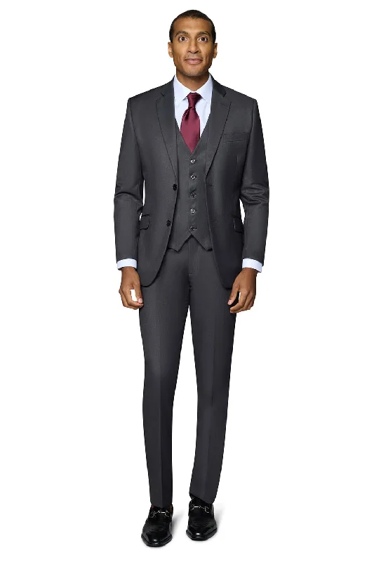 Men's Suits with Cotton-Blend FabricsBerragamo Vested Solid Charcoal Modern Fit