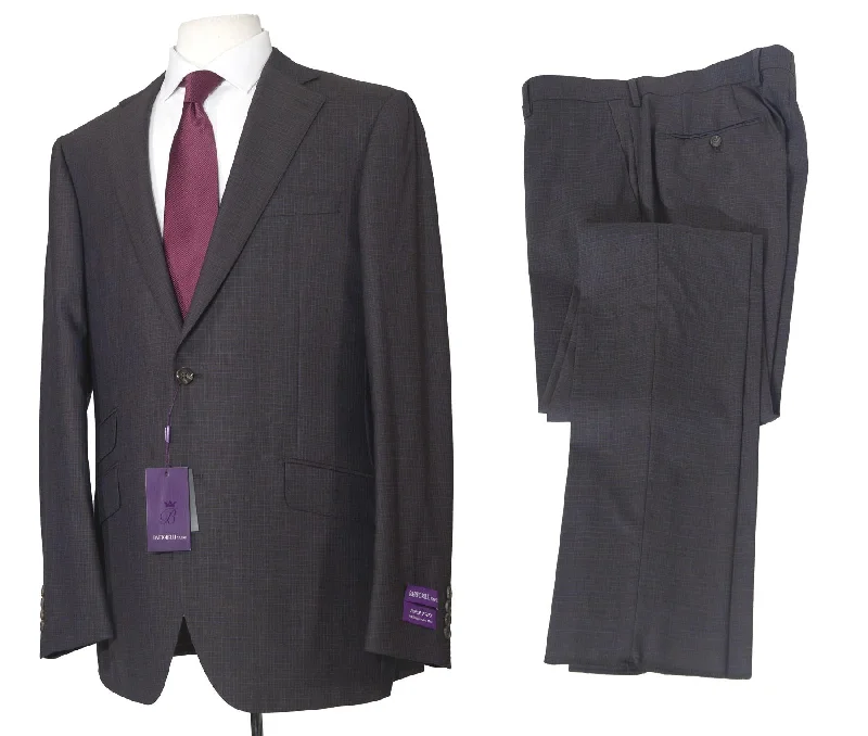 Men's Suits with Skinny LegsNapoli Mens 44L Brown Check Super 150s 100% Wool Slim Fit 2 Piece Suit