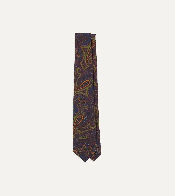 Fashionable Men's Smart Casual SuitsNavy and Green Large Paisley Print Madder Silk Self Tipped Tie