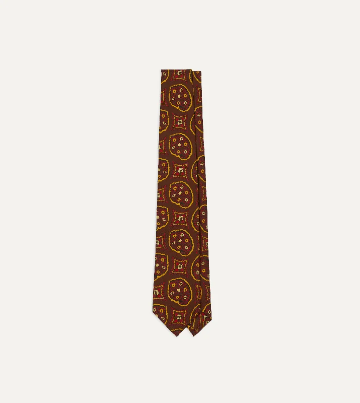 Men's Suits for Special OccasionsBrown Exploded Paisley Print Silk Self Tipped Tie