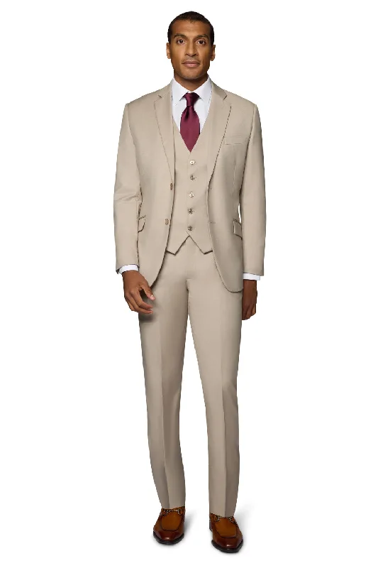 Men's Suits with Shawl LapelsBerragamo Vested Solid Tan Modern Fit