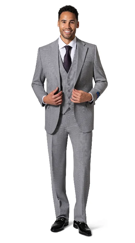 Men's Suits with Plastic ButtonsBerragamo BP04KE-07 3PC Notch Modern Big & Tall Suit - Grey