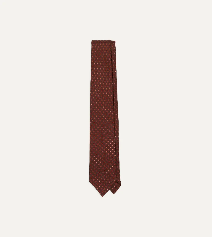 Men's Suits with Plastic ButtonsBrown Micro Geometric Print Silk Twill Self Tipped Tie