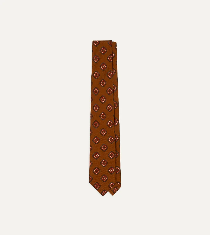 Men's Suits with Two-Button JacketsBrown Tile Print 36oz Madder Silk Self Tipped Tie