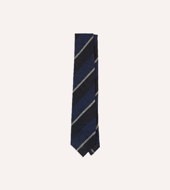 Men's Suits for Everyday WearNavy and White Multi Stripe Hand Rolled Silk Grenadine Tie