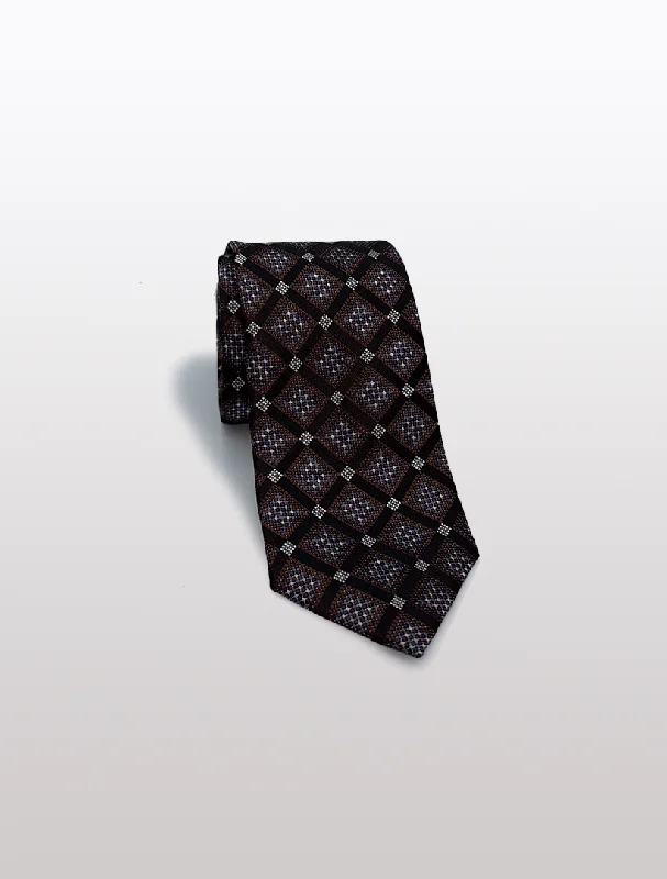 Stylish Men's Velvet SuitsBlack with Brown Square Pattern Microfiber Tie