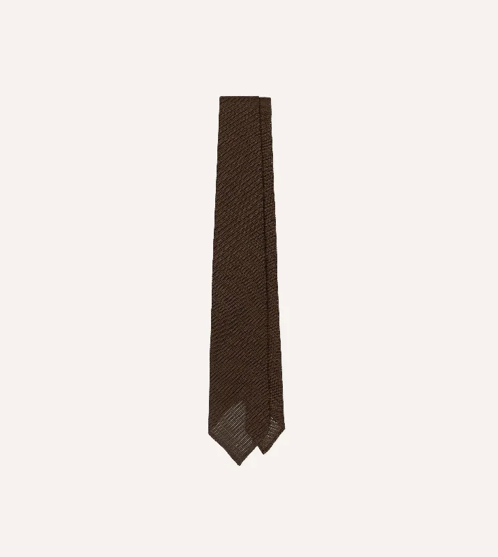 Men's Suits with Wide LegsBrown Fine Woven Grenadine Silk Hand Rolled Tie