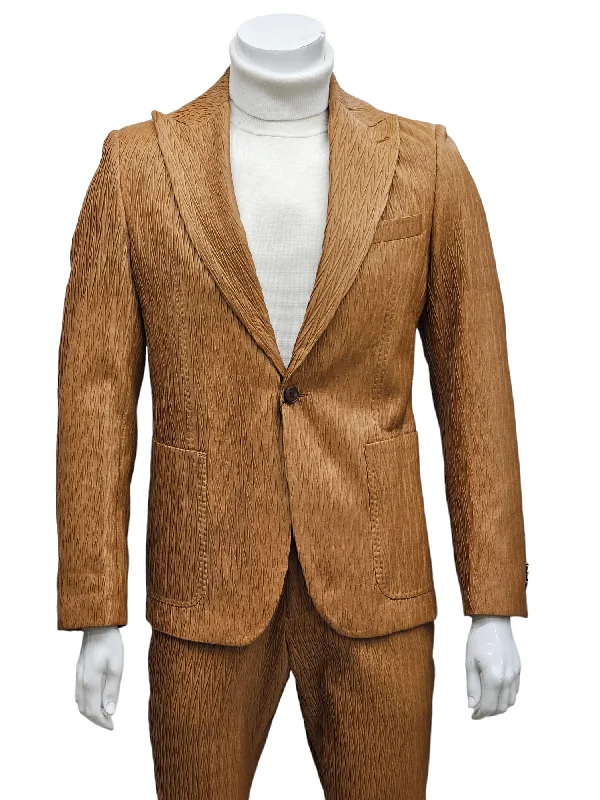 Men's Suits with Cotton LiningsGiovanni Testi 1 Button Pak Lapel Vegan Leather suit GT1P-7496 TAN