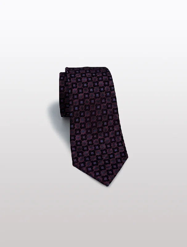 Warm Men's Wool-Blend SuitsBlack with Pink Geometric Patterned Microfiber Tie