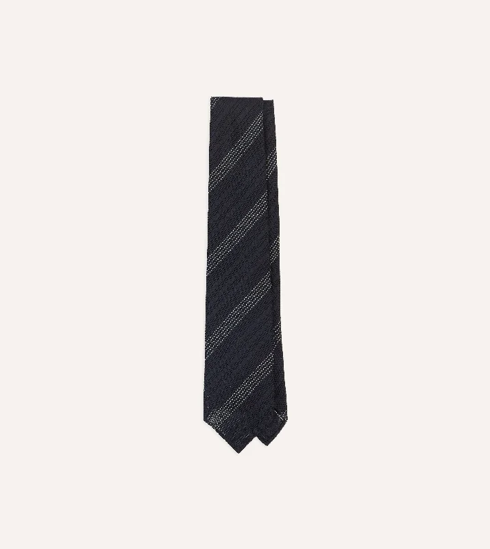 Men's Suits with Linen-Blend FabricsNavy and White Dashed Stripe Hand Rolled Silk Grenadine Tie