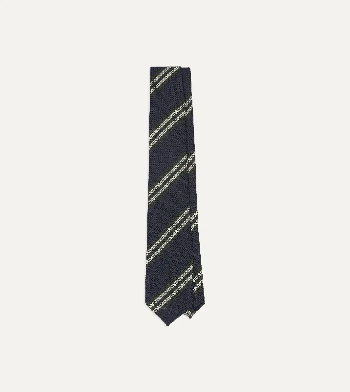 Practical Men's Machine-Washable SuitsNavy, Green and White Double Stripe Silk Grenadine Tie