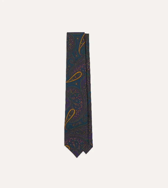 Trendy Men's Patterned SuitsTeal and Purple Large Paisley Print Madder Silk Self Tipped Tie