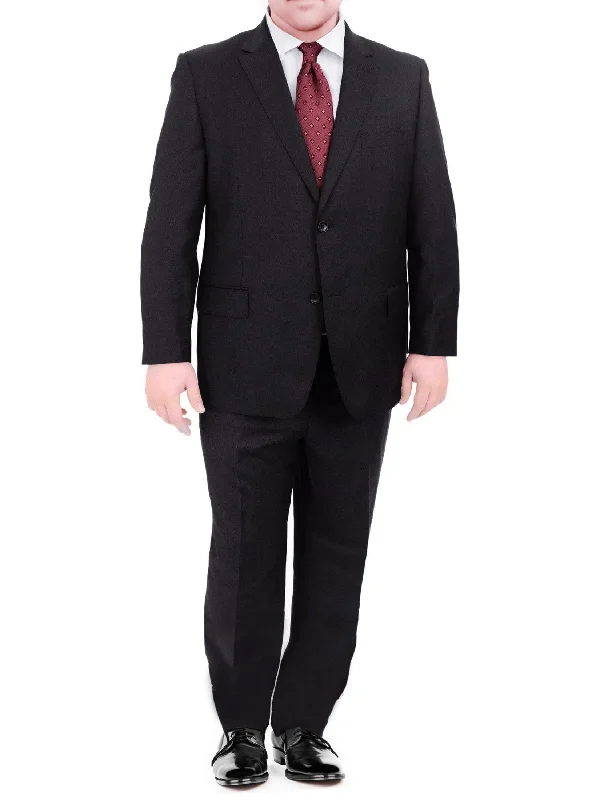 Men's Suits with Wrinkle-Resistant FabricsMen's Portly Fit Executive Cut Solid Black Two Button 2 Piece Wool Suit