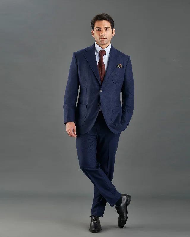 Men's Suits with Phone PocketsVBC Dark Navy Woollen Flannel Suit