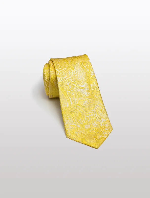 Men's Suits with Satin LiningsMen's Yellow Paisley Patterned 100% Silk Tie