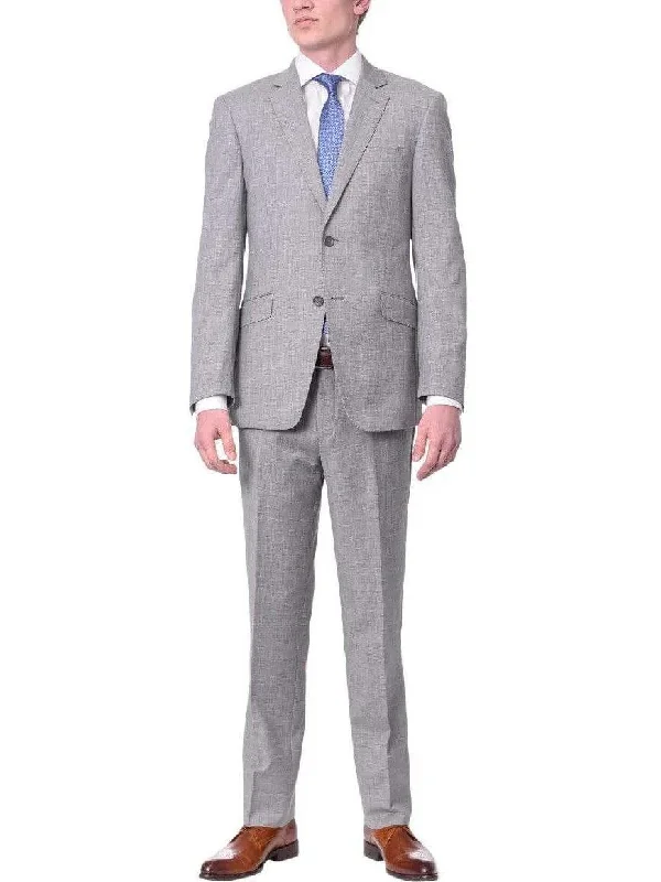 Men's Suits with Cotton-Blend FabricsMens Slim Fit Light Gray Two Button 100% Wool Suit