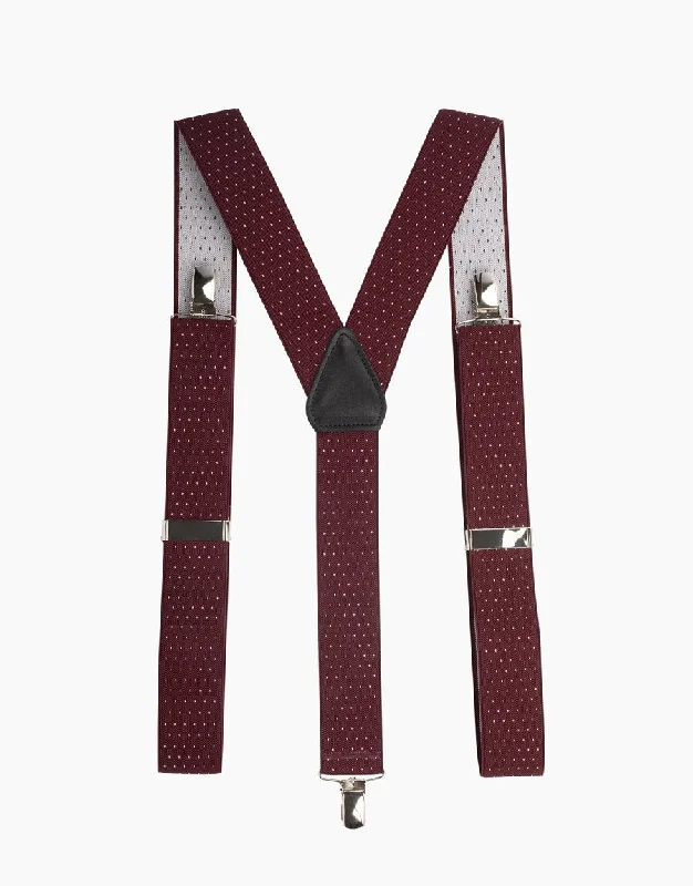 Men's Suits with Cuffed Trouser LegsY Back Burgundy/White Pindot Suspender Clip Braces